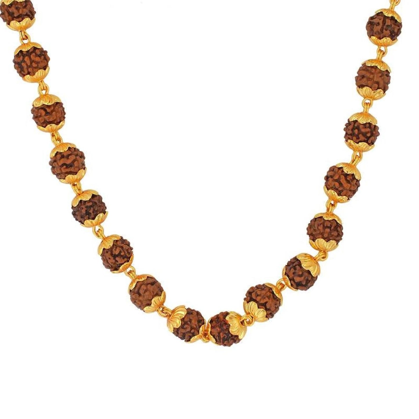 Noorika™ 5 Mukhi Natural Rudraksha Mala | 22ct Gold Plated & Rhodium Coated Spiritual Chain for Men & Women