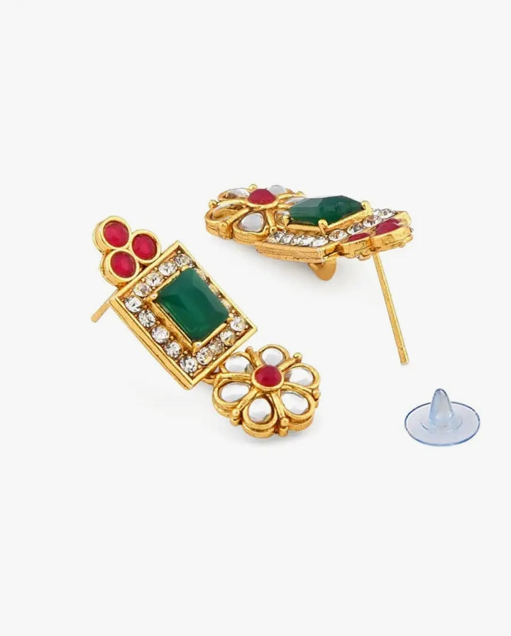Designer Kundan Choker Set for Women | Zaveri Pearls | Brass Rope Chain | Pink & Green | 22K Gold Plated Necklace with Earrings & Ring